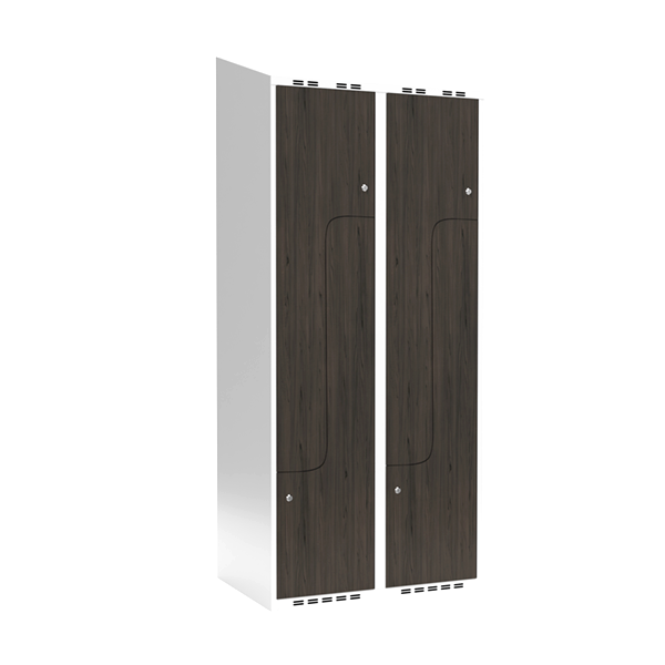 Garderobeskab 2x400mm med skr&aring;t tag, 2 delt Z-d&oslash;re i nocturne wood med cylinderl&aring;se