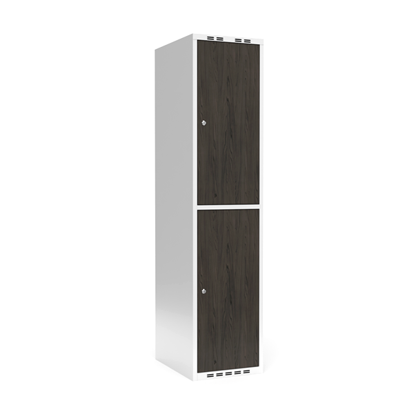 Garderobeskab 1x400mm med lige tag, 2 døre i nocturne wood med cylinderlås