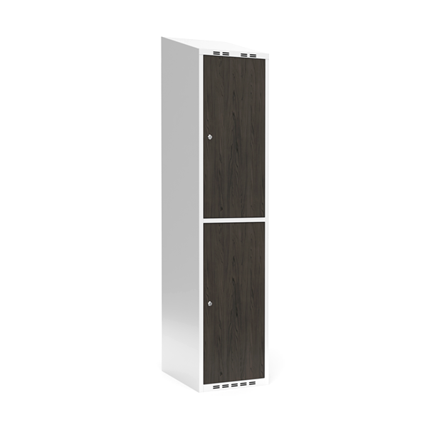 Garderobeskab 1x400mm med skråt tag, 2 døre i nocturne wood med cylinderlås