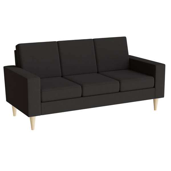 Sofa Stockholm 3-personers i sort stof med ben i massiv birk