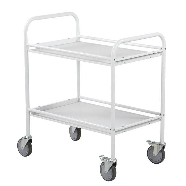 Serveringsvogn 2 hylder med slingrekanter, kapacitet 150 kg, hvid