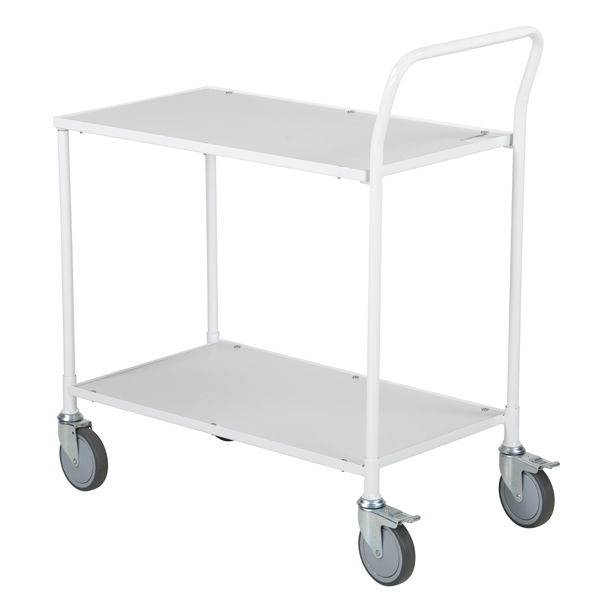 Serveringsvogn med 2 hylder, kapacitet 150 kg, hvid