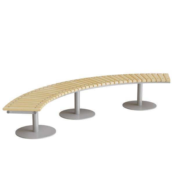 Cirkum siddebænk 90° buet i massiv eg med alugråt stel