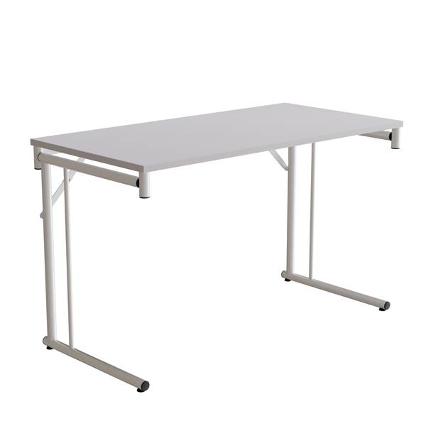 Klapbord Silhuett 120x60cm med gr&aring; HPL bordplade, hvidt stel