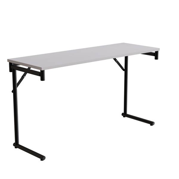 Klapbord Silhuett 130x45cm med gr&aring; HPL bordplade, sort stel