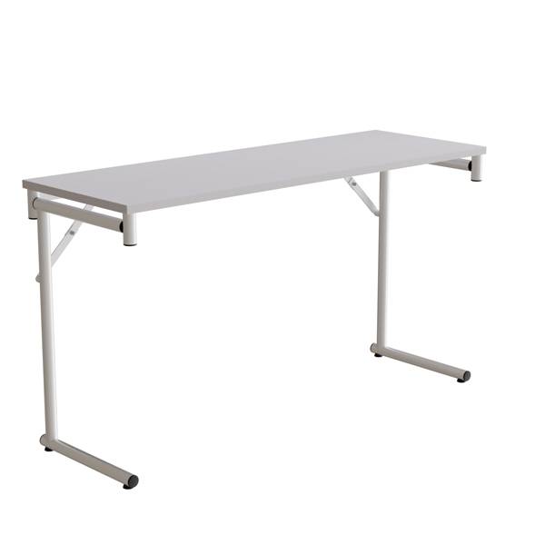 Klapbord Silhuett 130x45cm med gr&aring; HPL bordplade, hvidt stel