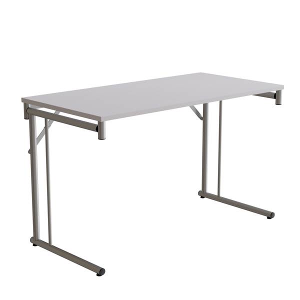 Klapbord Silhuett 120x60cm med gr&aring; HPL bordplade, s&oslash;lv stel