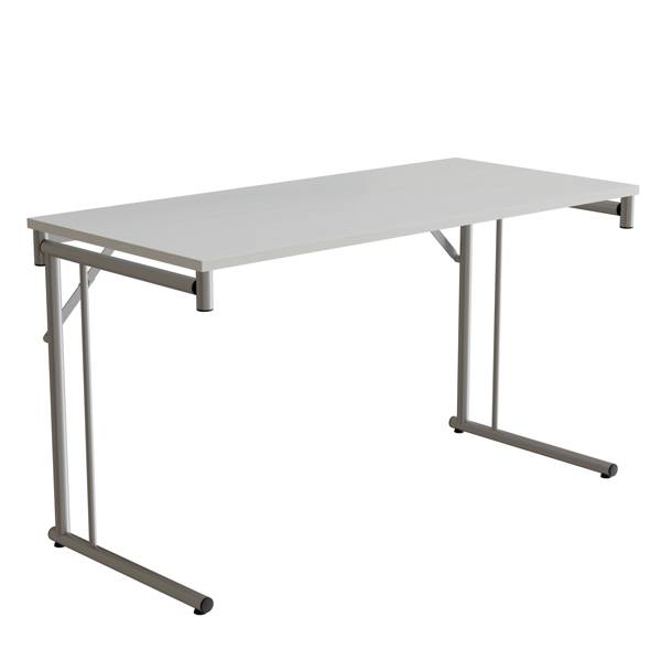 Klapbord Silhuett 130x60cm med hvid HPL bordplade, sølv stel