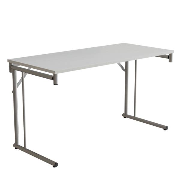 Klapbord Silhuett 130x60cm med hvid HPL bordplade, s&oslash;lv stel
