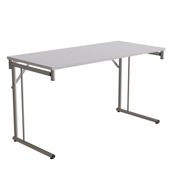 Klapbord Silhuett 130x60cm med gr&aring; HPL bordplade, s&oslash;lv stel