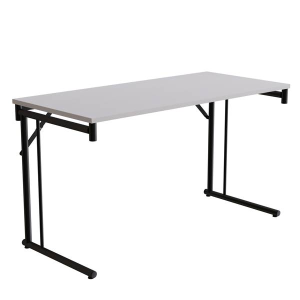 Klapbord Silhuett 130x60cm med gr&aring; HPL bordplade, sort stel