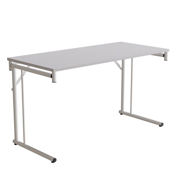 Klapbord Silhuett 130x60cm med gr&aring; HPL bordplade, hvidt stel