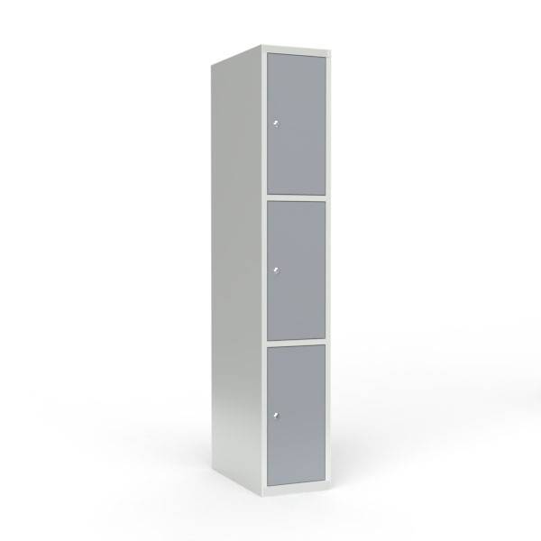 Skoleskab i st&aring;l med 3 rum, lige tag og cylinderl&aring;s 30x55x175cm gr&aring;