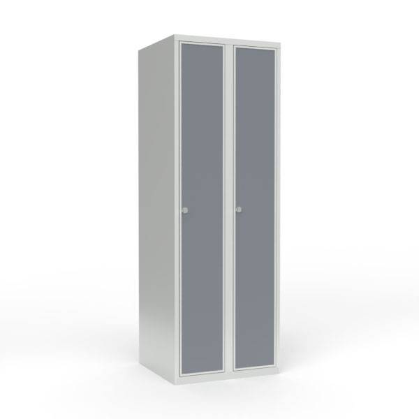 Skoleskab 60x55x175cm, lige tag, grå døre med greb til hængelåse