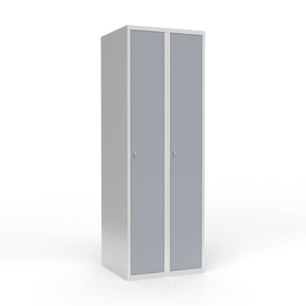 Skoleskab i stål med 2 rum, lige tag og hængelås 60x55x175cm grå