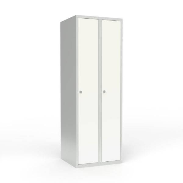 Skoleskab i stål med 2 rum, lige tag og hængelås 60x55x175cm hvid