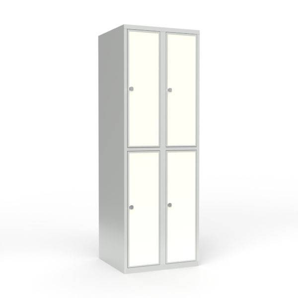 Skoleskab 60x55x175cm, 4 rum, lige tag, hvide døre, hængelåse