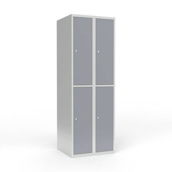 Skoleskab i stål med 4 rum, lige tag og cylinderlås 60x55x175cm grå
