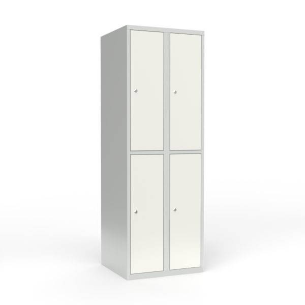 Skoleskab i st&aring;l med 4 rum, lige tag og cylinderl&aring;s 60x55x175cm hvid