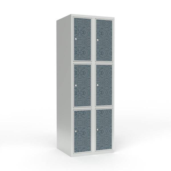 Skoleskab 60x55x175cm, 6 rum, lige tag, sorte d&oslash;re, cylinderl&aring;se