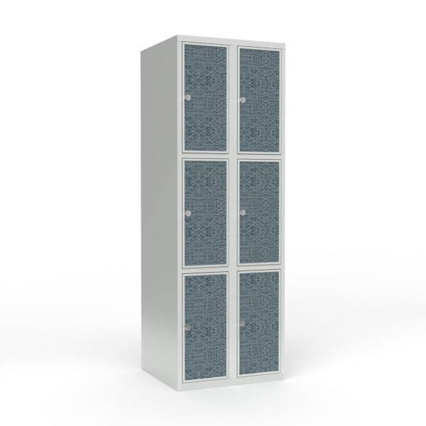 Skoleskab 60x55x175cm, 6 rum, lige tag, sorte døre, hængelåse