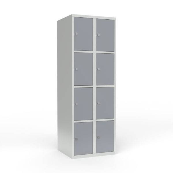 Skoleskab i st&aring;l med 8 rum, lige tag og h&aelig;ngel&aring;s 60x55x175cm gr&aring;