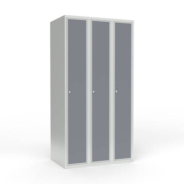 Skoleskab 90x55x175cm, lige tag, gr&aring; d&oslash;re med cylinderl&aring;se