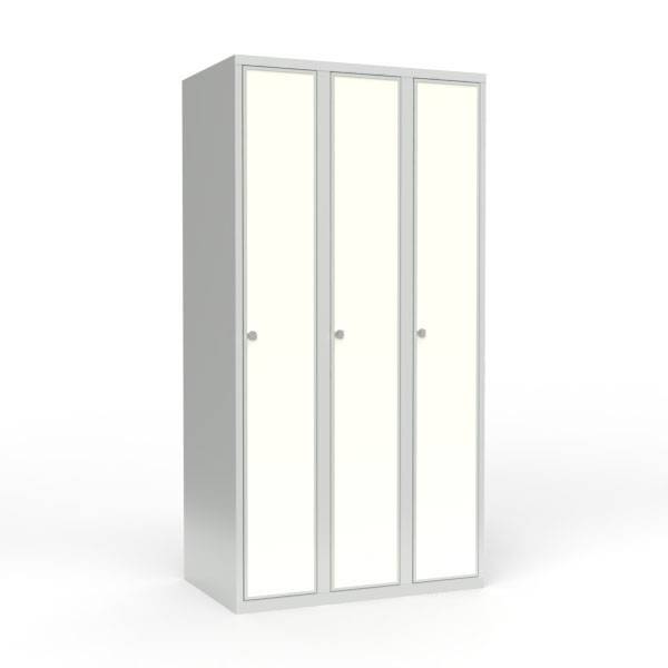 Skoleskab 90x55x175cm, lige tag, hvide d&oslash;re med greb til h&aelig;ngel&aring;s