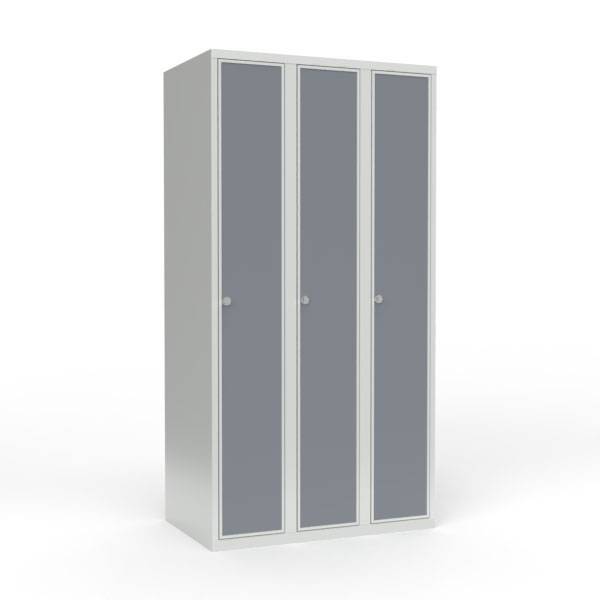 Skoleskab 90x55x175cm, lige tag, grå døre med greb til hængelåse