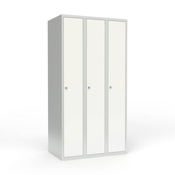 Skoleskab i stål med 3 rum, lige tag og hængelås 90x55x175cm hvid