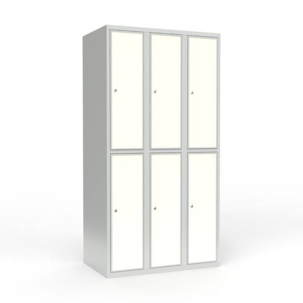 Skoleskab 90x55x175cm, 6 rum, lige tag, hvide d&oslash;re, cylinderl&aring;se