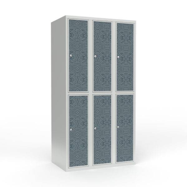 Skoleskab 90x55x175cm, 6 rum, lige tag, sorte døre, cylinderlåse