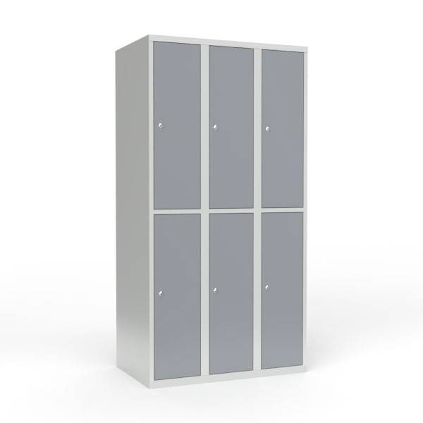 Skoleskab i stål med 6 rum, lige tag og cylinderlås 90x55x175cm grå