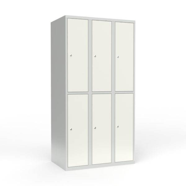 Skoleskab i stål med 6 rum, lige tag og cylinderlås 90x55x175cm hvid