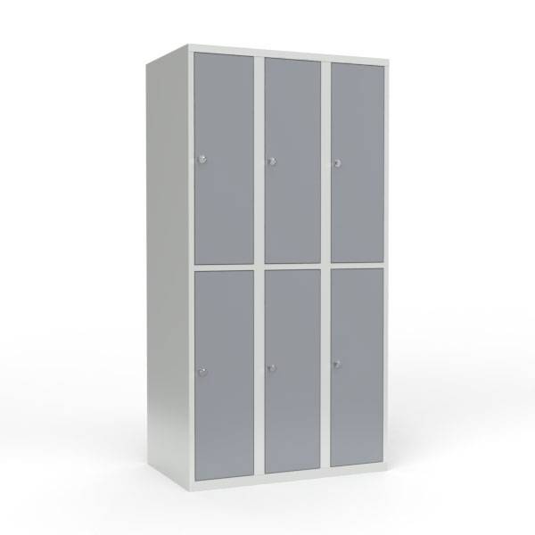 Skoleskab i st&aring;l med 6 rum, lige tag og h&aelig;ngel&aring;s 90x55x175cm gr&aring;