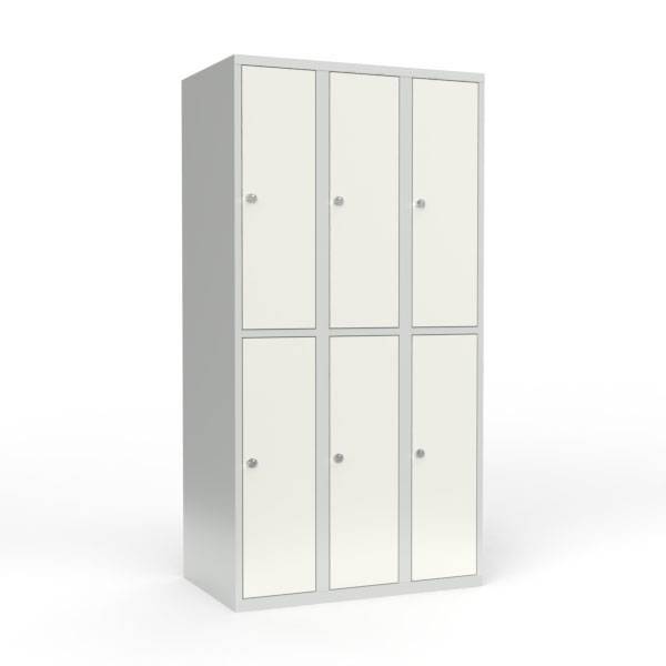 Skoleskab i stål med 6 rum, lige tag og hængelås 90x55x175cm hvid