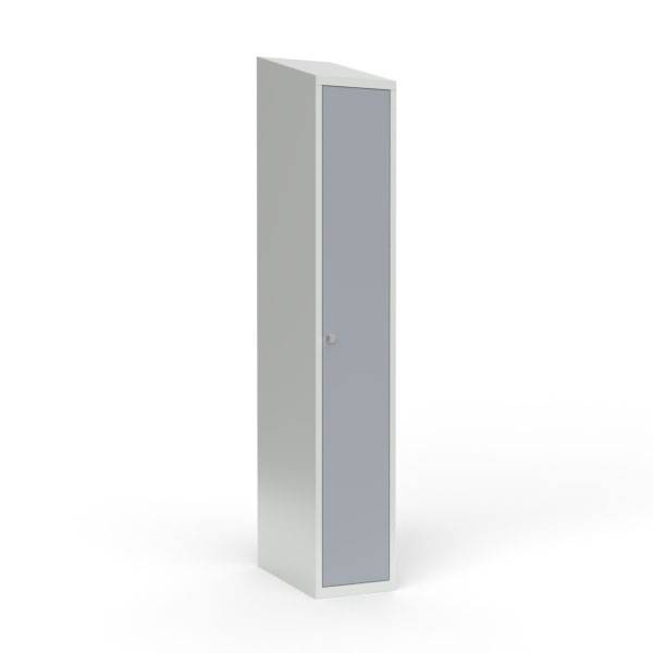 Skoleskab i stål med 1 rum, skråt tag og hængelås 30x55x190cm grå