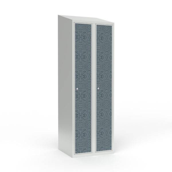 Skoleskab 60x55x190cm, skråt tag, sorte døre med cylinderlåse