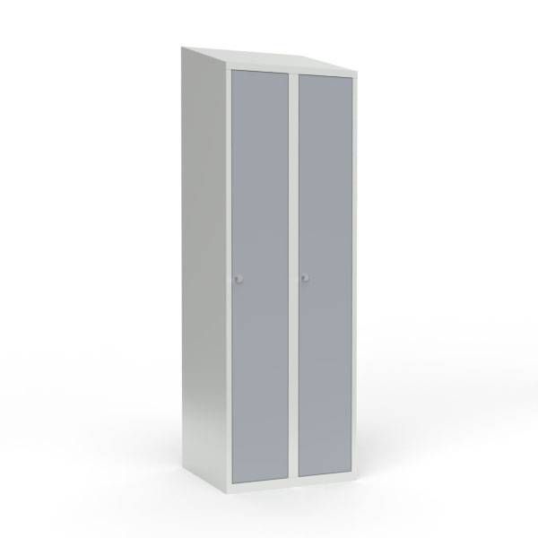 Skoleskab i stål med 2 rum, skråt tag og hængelås 60x55x190cm grå