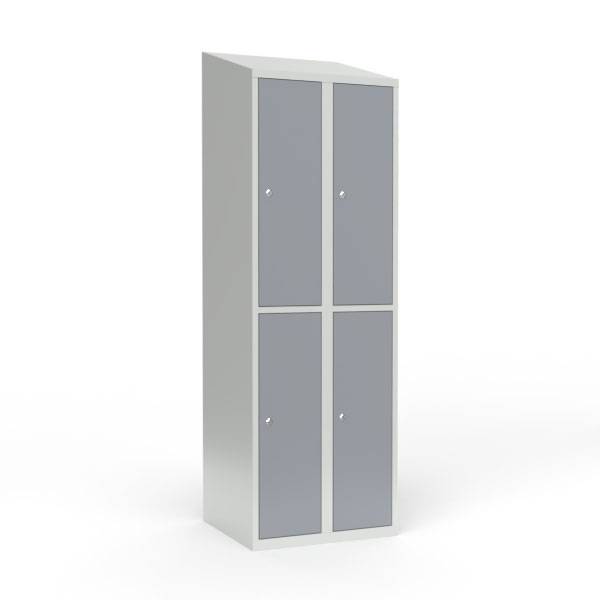 Skoleskab i stål med 4 rum, skråt tag og cylinderlås 60x55x190cm grå