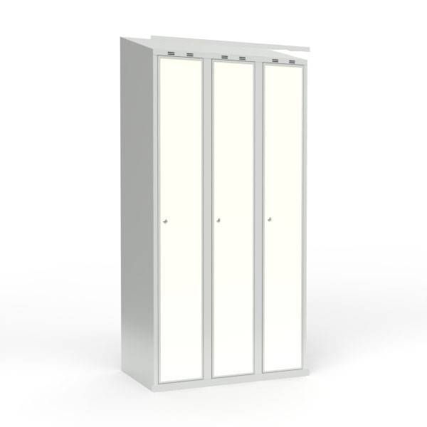 Skoleskab 90x55x190cm, skråt tag, hvide døre med cylinderlåse