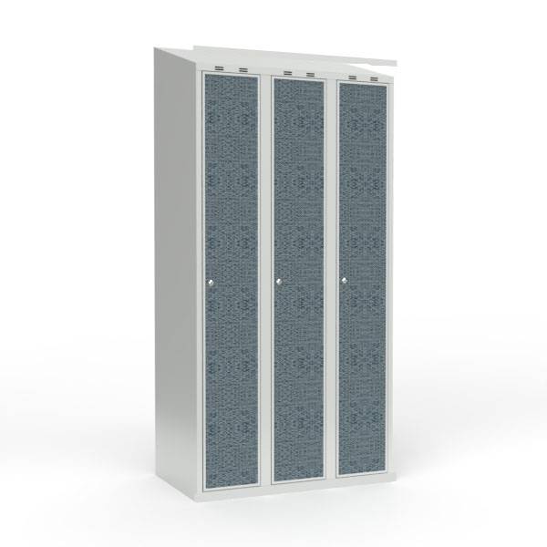 Skoleskab 90x55x190cm, skråt tag, sorte døre med cylinderlåse