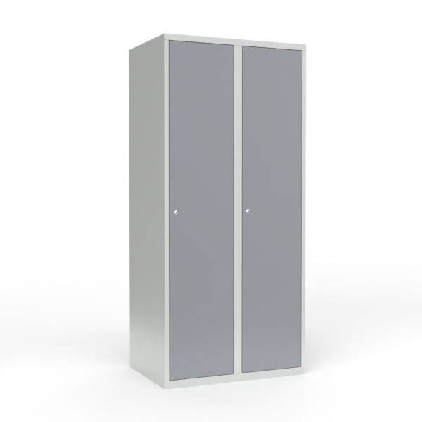 Skoleskab i stål med 2 rum, lige tag og cylinderlås 80x55x175cm grå