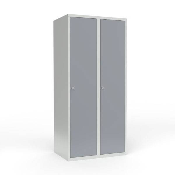 Skoleskab i stål med 2 rum, lige tag og hængelås 80x55x175cm grå