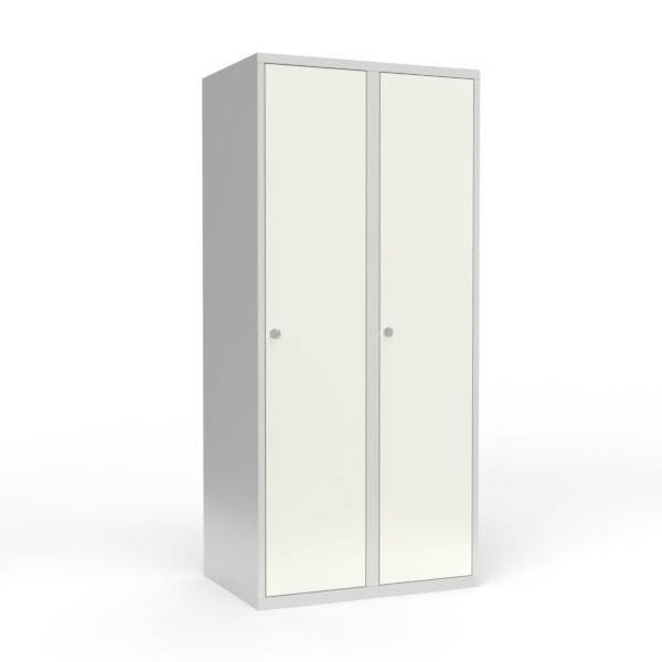 Skoleskab i stål med 2 rum, lige tag og hængelås 80x55x175cm hvid