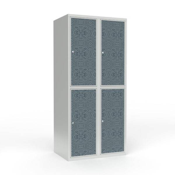 Skoleskab 80x55x175cm, 4 rum, lige tag, sorte d&oslash;re, cylinderl&aring;se