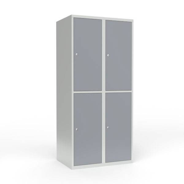 Skoleskab i stål med 4 rum, lige tag og cylinderlås 80x55x175cm grå