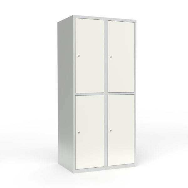 Skoleskab i stål med 4 rum, lige tag og cylinderlås 80x55x175cm hvid