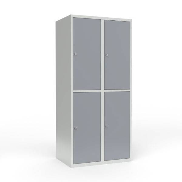 Skoleskab i stål med 4 rum, lige tag og hængelås 80x55x175cm grå