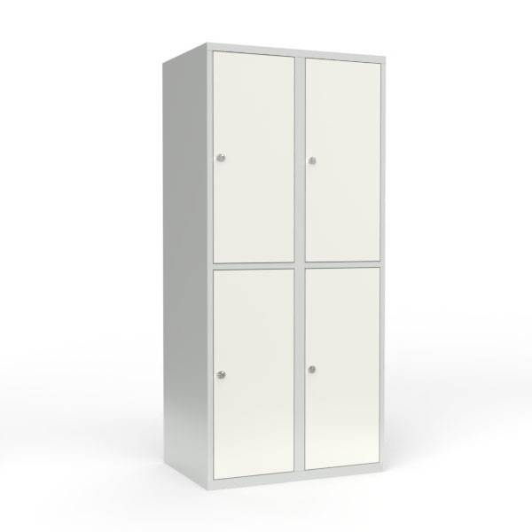 Skoleskab i stål med 4 rum, lige tag og hængelås 80x55x175cm hvid